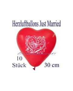 Herzluftballons Just Married, 30 cm, 10 Stück