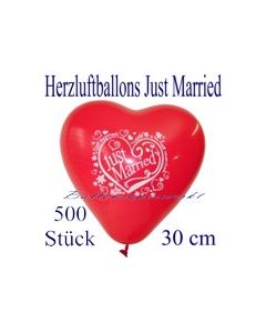 Herzluftballons Just Married, 30 cm, 500 Stück