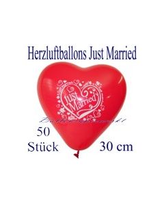 Herzluftballons Just Married, 30 cm, 50 Stück