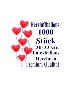 Herzluftballons Rot 1000 Stück / Heliumqualität / Premium