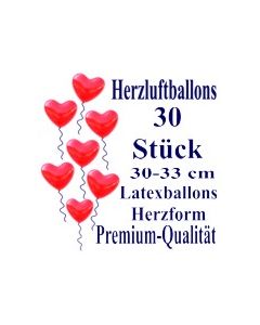 Herzluftballons Rot 30 Stück / Heliumqualität / Premium