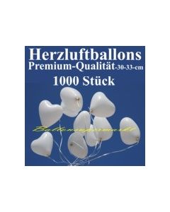 Herzluftballons Weiß 1000 Stück / Heliumqualität / Premium