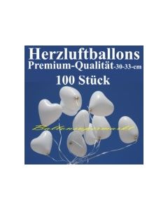 Herzluftballons Weiß 100 Stück / Heliumqualität / Premium
