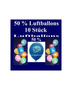 Luftballons 50 Prozent, 10 Stück, bunt gemischt