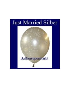 Luftballons Hochzeit, Latex, 10 Stück &quot;Just Married&quot;, silber