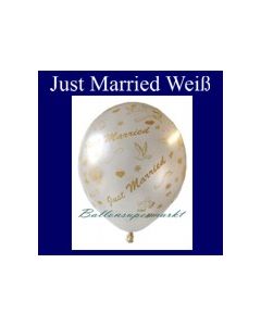 Luftballons Hochzeit, Latex, 10 Stück &quot;Just Married&quot;, weiß