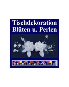 Tischdeko-Hochzeit, Weißes Rosengesteck mit Perlen