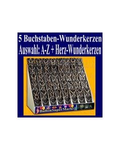 Buchstaben-Wunderkerzen, Auswahl A-Z, 5er Kombination mit Herz-Wunderkerzen