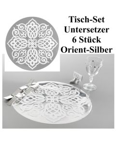 Tisch-Set, Untersetzer, Orient Silber, 6 Stück, Partydekoration Tausend und eine Nacht