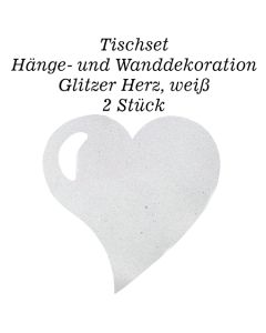 Tischset, Wanddekoration, Glitzer Herz, weiß, 2 Stück