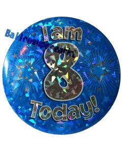 Jumbo Ansteckbutton, Tischaufsteller, I am 8 today, blau