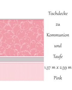 Tischdecke Kommunion und Taufe, rosa, Mädchen, Streifen und Ornamente