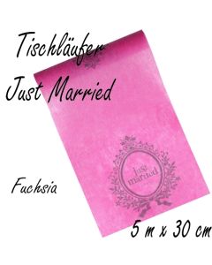 Tischläufer Hochzeit, Just Married, fuchsia