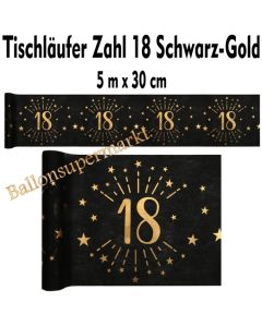 Tischläufer, Tischdecke Zahl 18, schwarz-gold, 5 Meter Rolle