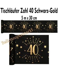 Tischläufer, Tischdecke Zahl 40, schwarz-gold, 5 Meter Rolle