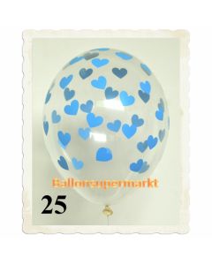 Luftballons 30 cm, Kristall, Transparent mit Babyblauen Herzen, 25 Stück