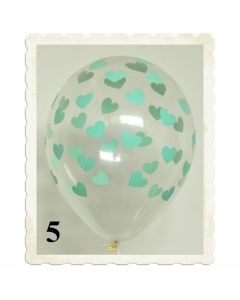 Luftballons 30 cm, Kristall, Transparent mit Mintgrünen Herzen, 5 Stück