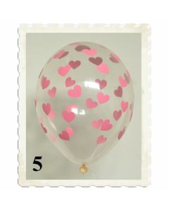 Luftballons 30 cm, Kristall, Transparent mit rosa Herzen, 5 Stück