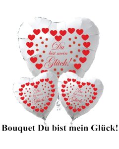 Valentinstag Ballon-Bouquet "Du bist mein Glück"! rote Herzen und Glücksklee