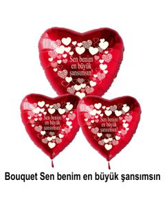 Valentinstag Bouquet Herzluftballons in Rot Sen benim en büyük şansιmsιn