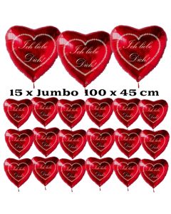 Valentinstag Party-Set, 15 große Herzluftballons und 100 kleine Herzluftballons "Ich liebe Dich" mit 20 Liter Ballongas Helium