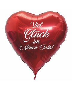 Silvester Luftballon, roter Herzballon aus Folie. Viel Glück im Neuen Jahr!