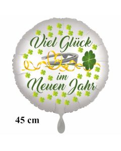 Silvester Luftballon: Viel Glück im Neuen Jahr. Satin de Luxe, weiß, 45 cm