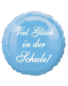 Viel Glück in der Schule! Hellblauer Luftballon aus Folie, 45 cm, mit Helium zum Schulanfang