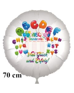 "Viel Glück und Erfolg zum Schulanfang!" ABC Runder Luftballon, satinweiß, 70 cm