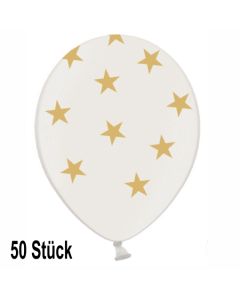 Luftballons, Golden Stars, weiß, 50 Stück