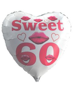 Weißer Herzluftballon zum 60. Geburtstag mit Helium, Sweet 60