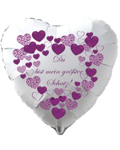 Herzluftballon in Weiß "Du bist mein größter Schatz!" zum Valentinstag