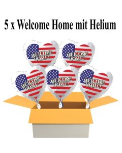 5 Welcome Home USA Luftballons aus Folie, 45 cm Herzballons mit Helium-Ballongas