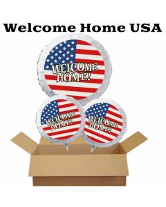 Welcome Home USA Luftballon-Bouquet aus Folie, 1 x 71 cm Rundballon und 2 x 45 cmmit Helium-Ballongas