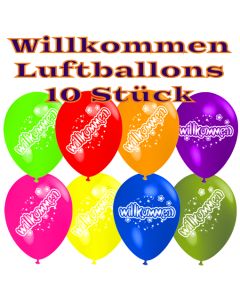 Motiv-Luftballons Willkommen, bunt gemischt, 10 Stueck