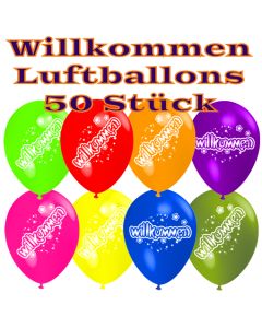 Motiv-Luftballons Willkommen, bunt gemischt, 50 Stueck
