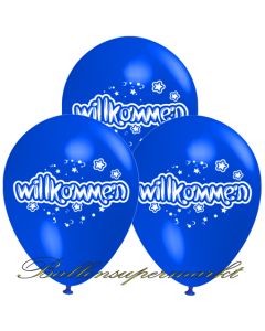 Motiv-Luftballons Willkommen, blau, 3 Stueck