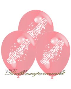 Motiv-Luftballons Willkommen, rosa, 3 Stueck