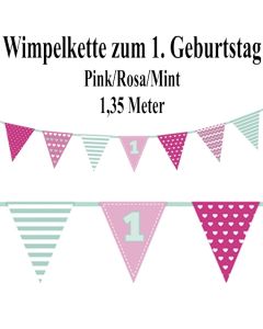 Wimpelkette zum 1. Geburtstag, rosa