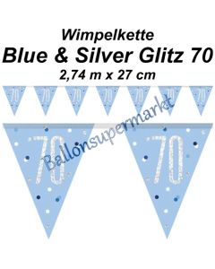 Wimpelkette Blue & Silver Glitz 70 zum 70. Geburtstag