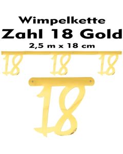 Wimpelkette zum 18. Geburtstag in Gold