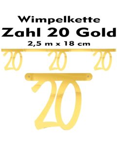 Wimpelkette zum 20. Geburtstag in Gold