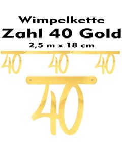 Wimpelkette zum 40. Geburtstag in Gold