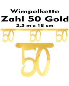 Wimpelkette zum 50. Geburtstag in Gold