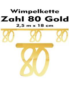 Wimpelkette zum 80. Geburtstag in Gold