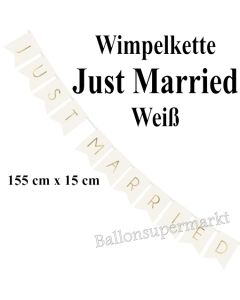 Wimpelkette Just Married, weiß