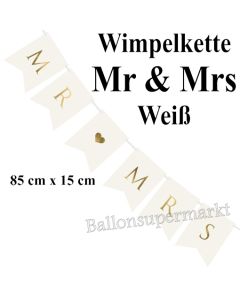 Wimpelkette Mr & Mrs, weiß