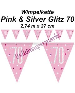 Wimpelkette Pink & Silver Glitz 70 zum 70. Geburtstag