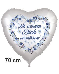 Wir werden Dich vermissen Vergissmeinnicht. Herzluftballon. 70 cm inklusive Helium