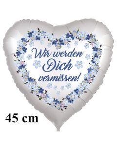 Wir werden Dich vermissen Vergissmeinnicht. Herzluftballon. 45 cm inklusive Helium